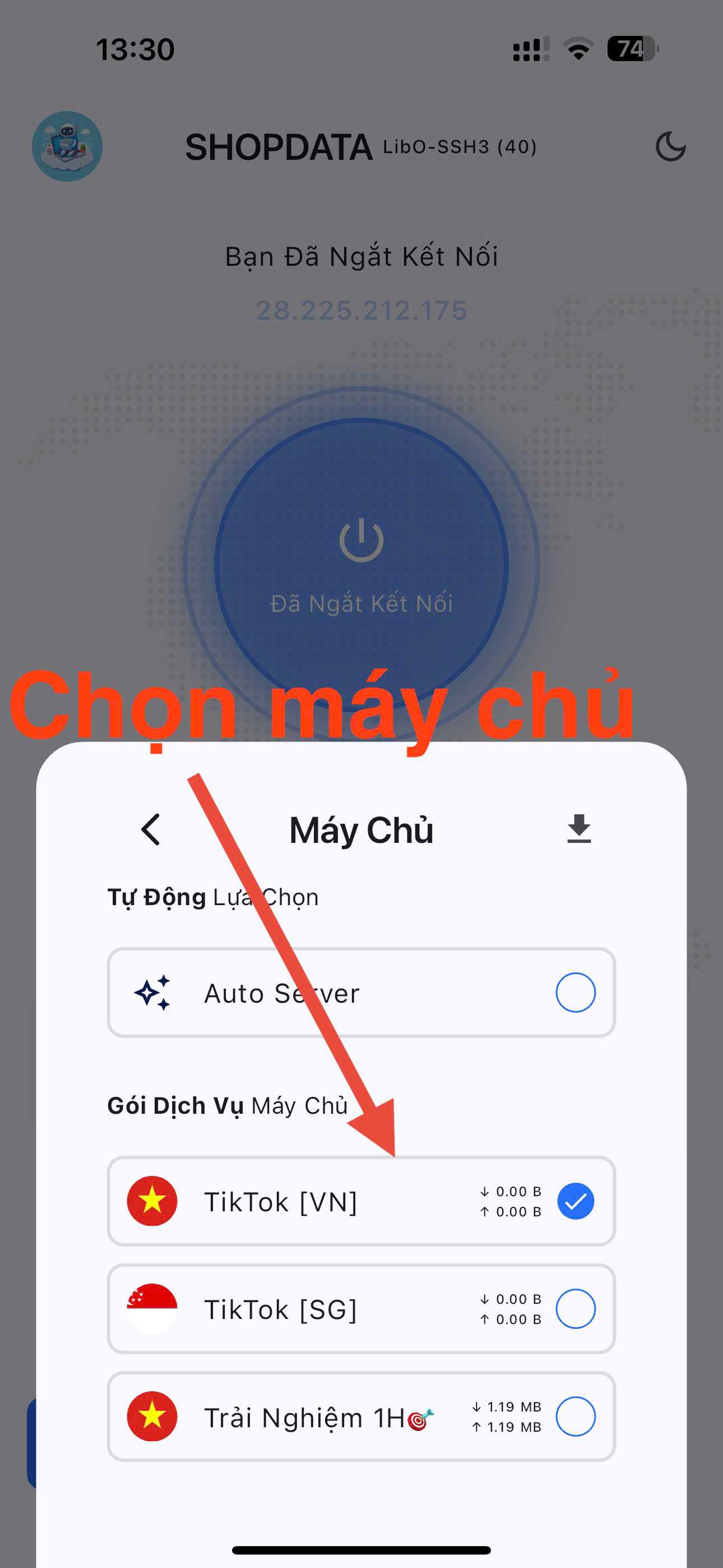 Chọn máy chủ