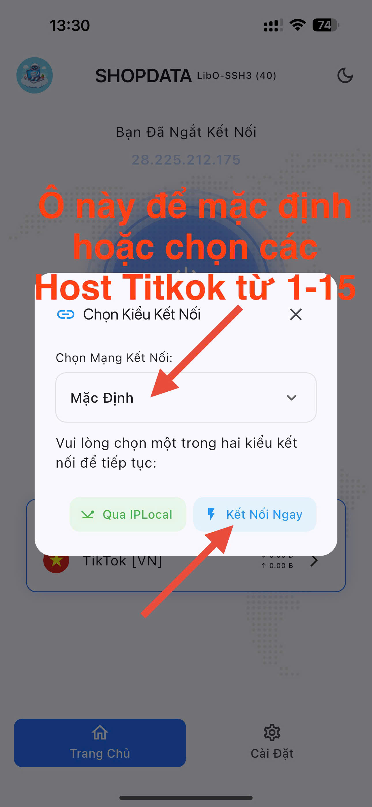 Chọn host TikTok