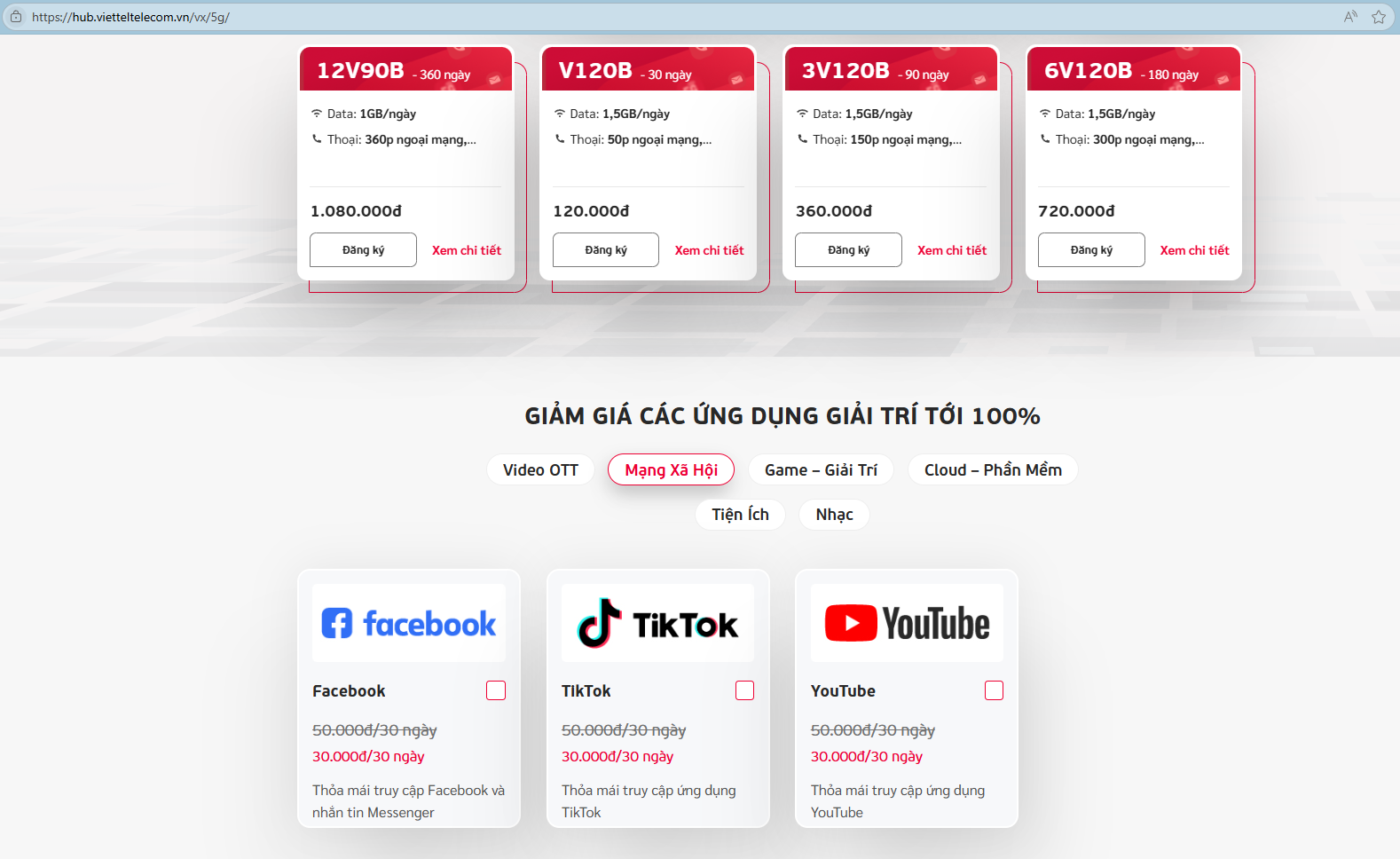 Gói TikTok Viettel T30H